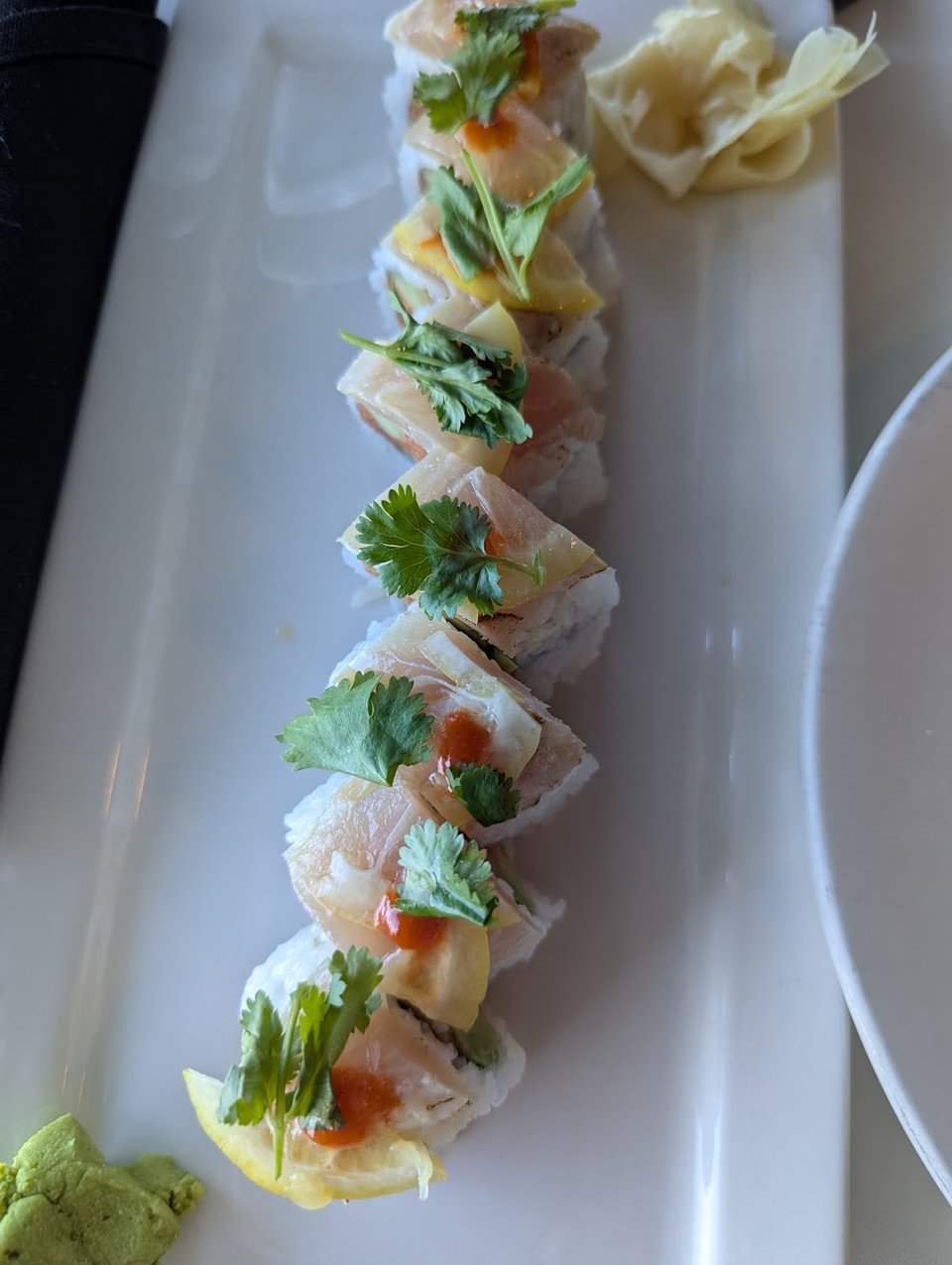 Printed menu with sushi rolls and teppanyaki.
