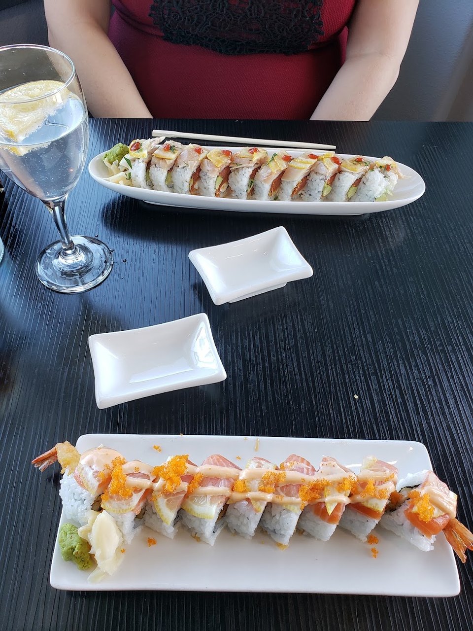 Menu layout listing sushi and chicken dishes.